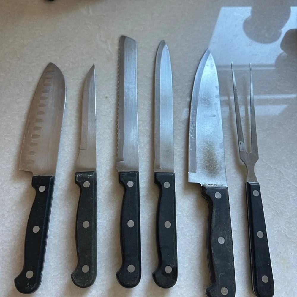 Vintage Black Handle Knife Set